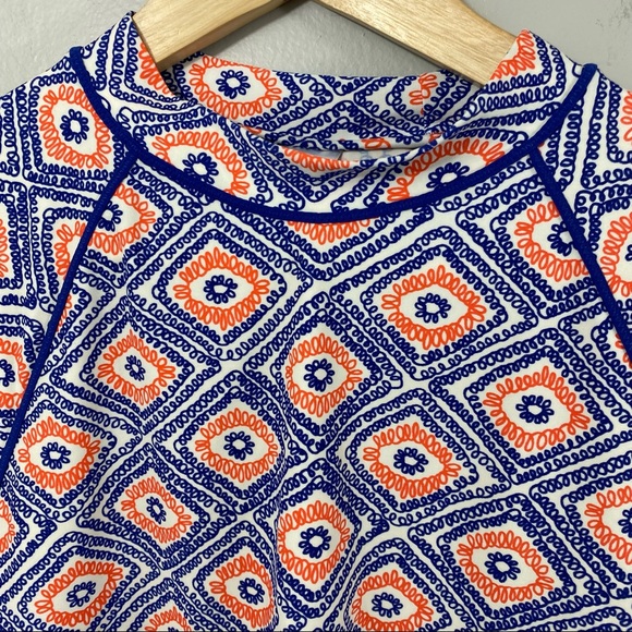 Boden Swim Shirt Rash Guard US Size 14 Style WF003 Geometric Print Blue Orange - Picture 2 of 7